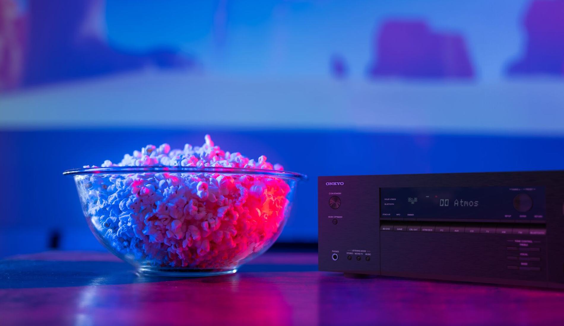 Onkyo home theater system in a family living room